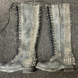 JEFFREY CAMPBELL RARE VINTAGE SPIKED LEATHER KNEE HIGH COMBAT BOOTS
